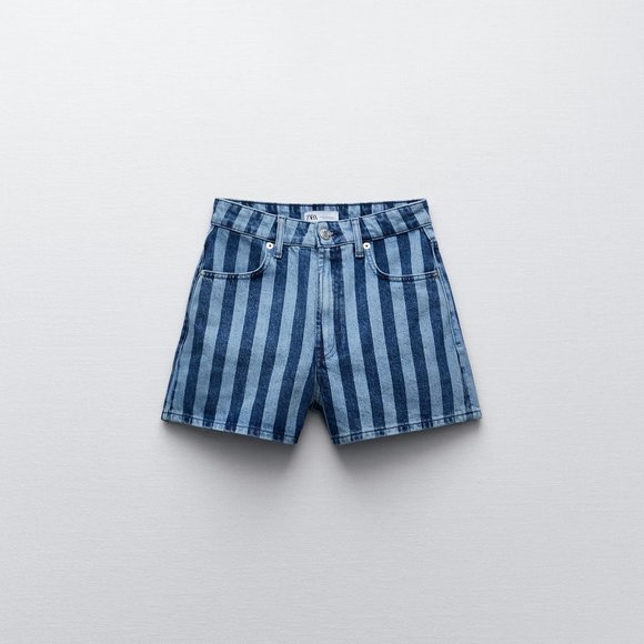 Zara High Waisted Striped Denim Shorts Size 4 NWT!! - Picture 4 of 12